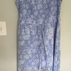 Baby Blue + White Hawaiian Mini Romper With Skirt