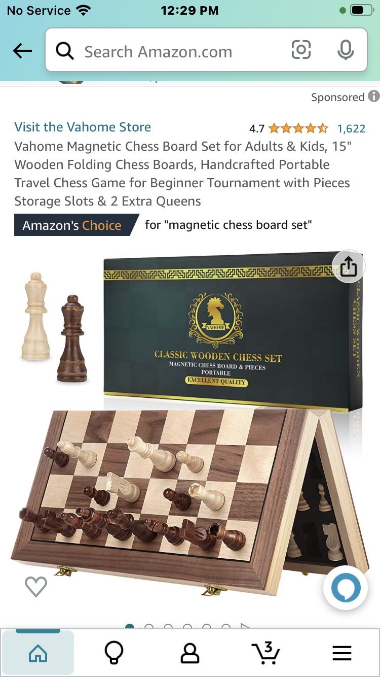 Vahome Magnetic Chess Board Set for Adults & Kids, 15" Wooden Folding Chess Boards, Handcrafted Portable Travel Chess Game