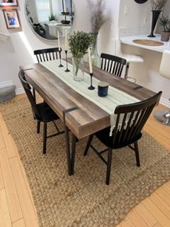 Modern Industrial Dining Set – Table + 4 Solid Wood Chairs