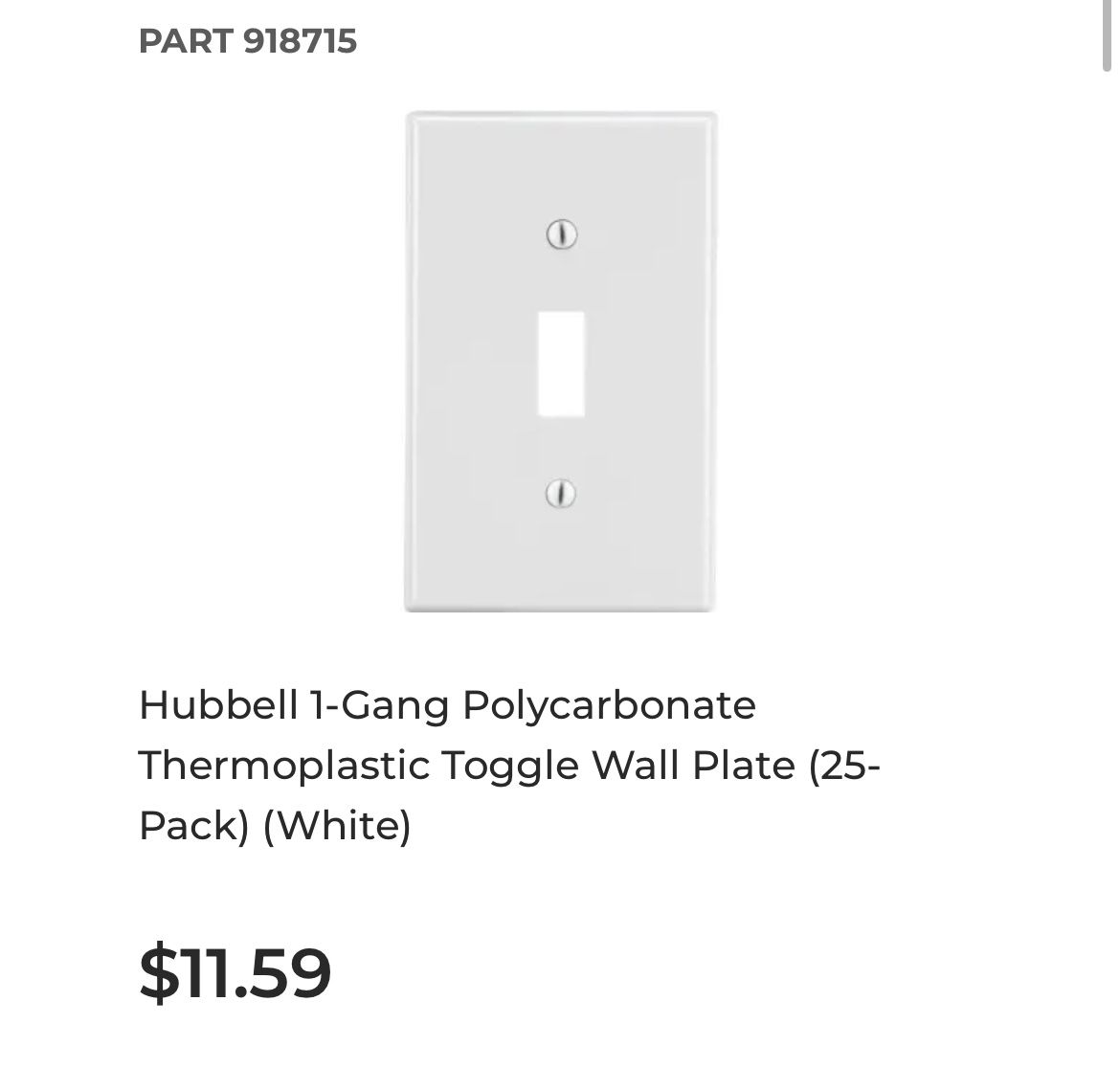 Hubbell 1-Gang Polycarbonate Thermoplastic Toggle Wall Plate (25-Pack) (White)