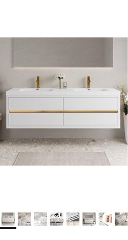 72" Floating Bathroom Vanity with Double Sink, Wall-Mounted Bathroom Cabinet with 4 Soft-Close Drawers, Easy to Assemble, Space-Saving, White