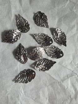 Silver Metal Leaf Charms Set of 10