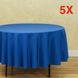 5 Pcs Royal Blue 90 inch Round Polyester Table Cloth Tablecloth Table Cover Party Wedding Linen Easy laundering in your home washing machine, Easy c