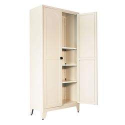 71'' 2 Shapely Door Cabinet With Lock, Metal Storage Cabinet with Doors and Adjustable Shelves, for Kitchen, Bedroom, Living Room(Beige)