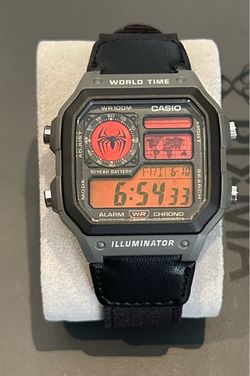 Spider-Man  Casio AE-1200 World Time Custom Mod Brand New With Box And Warranty