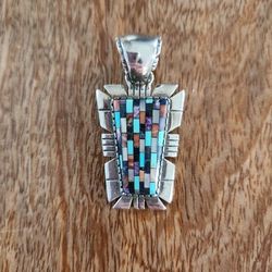 SS Multi-Stone Inlay Pendant Necklace