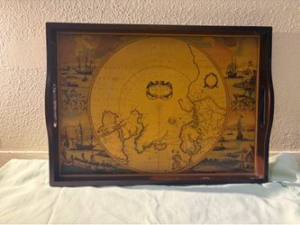 Vintage world map wooden tray