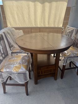 Round Wood Counter Height Table with 4 Chairs