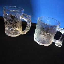 Vintage 1995 Batman Forever McDonald's Glass Mug & Flintstones Frosted Mug