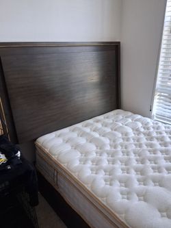 Queen bed with night stand  LED  light around headboard