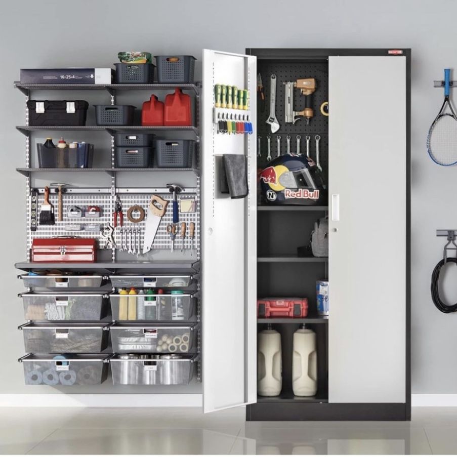 Metal Storage Cabinet - 71" H Locking Storage Cabinet with Adjustable Shelves and Doors - Includes 2 Multi-Purpose pegboards for Garage Storageļ¼Dark G