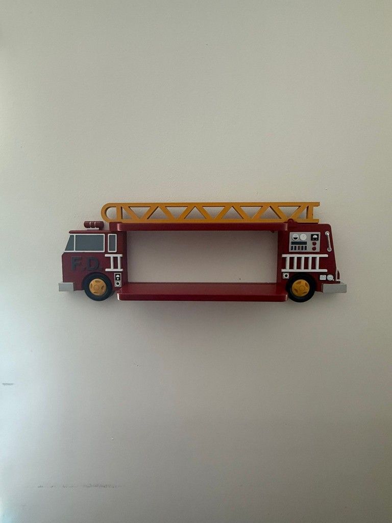 Firetruck Shelf Boys Room Decor 32"W X 11"H