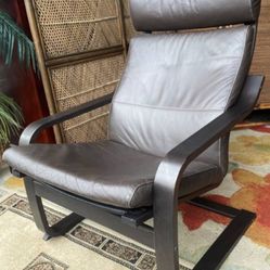 Leather and Wood Armchair, Dark Brown - Excellent condition 