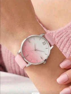 Women's Elegant Pink Gradient Quartz Watch Round Dial PU Strap Minimalist Fashion Wristwatch Gift
Elegant women's quartz wristwatch featuring a stylis