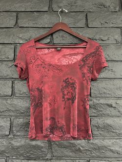 PS PerSeption Y2K Vintage Graphic Mesh Top - Short Sleeve (Read Description)