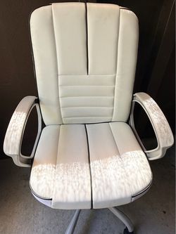 White Leather Office Chair with Armrests