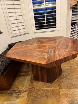 crate and barrel wood hexagon table