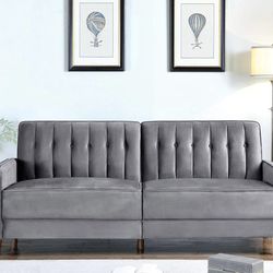 New In Box Gray Mid Century Modern Sofa Couch