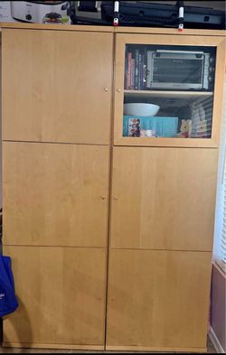 Light Wood Storage Cabinet with Glass Door