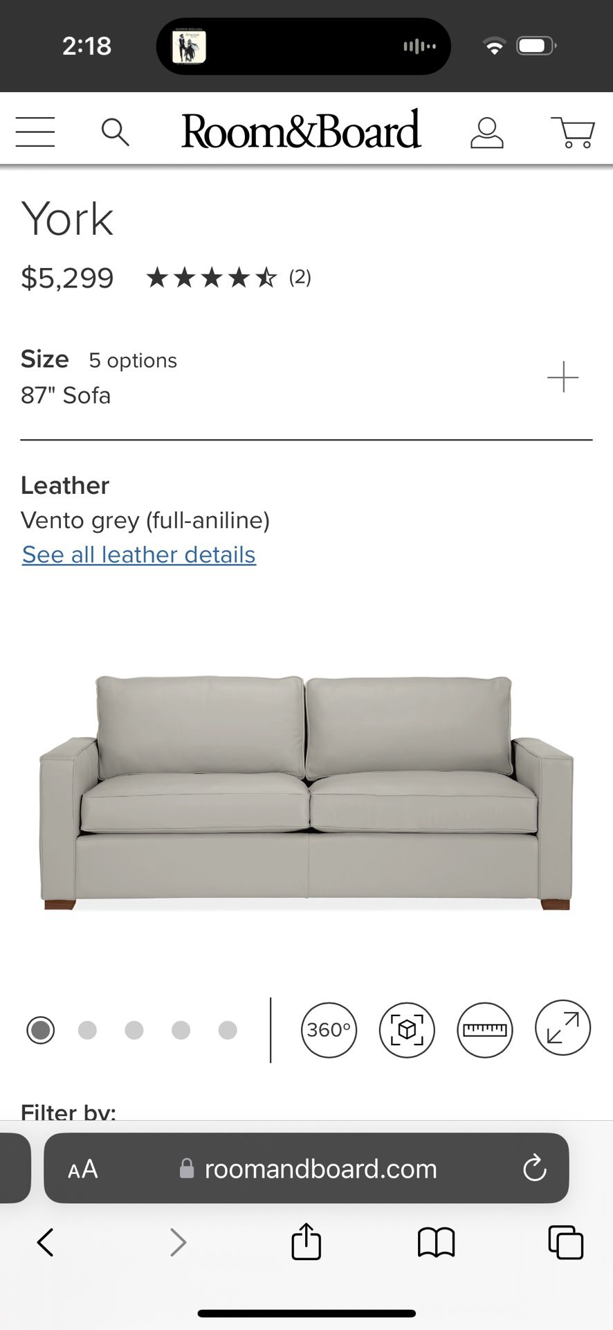 Room And Board Gray Leather Sleeper Sofa