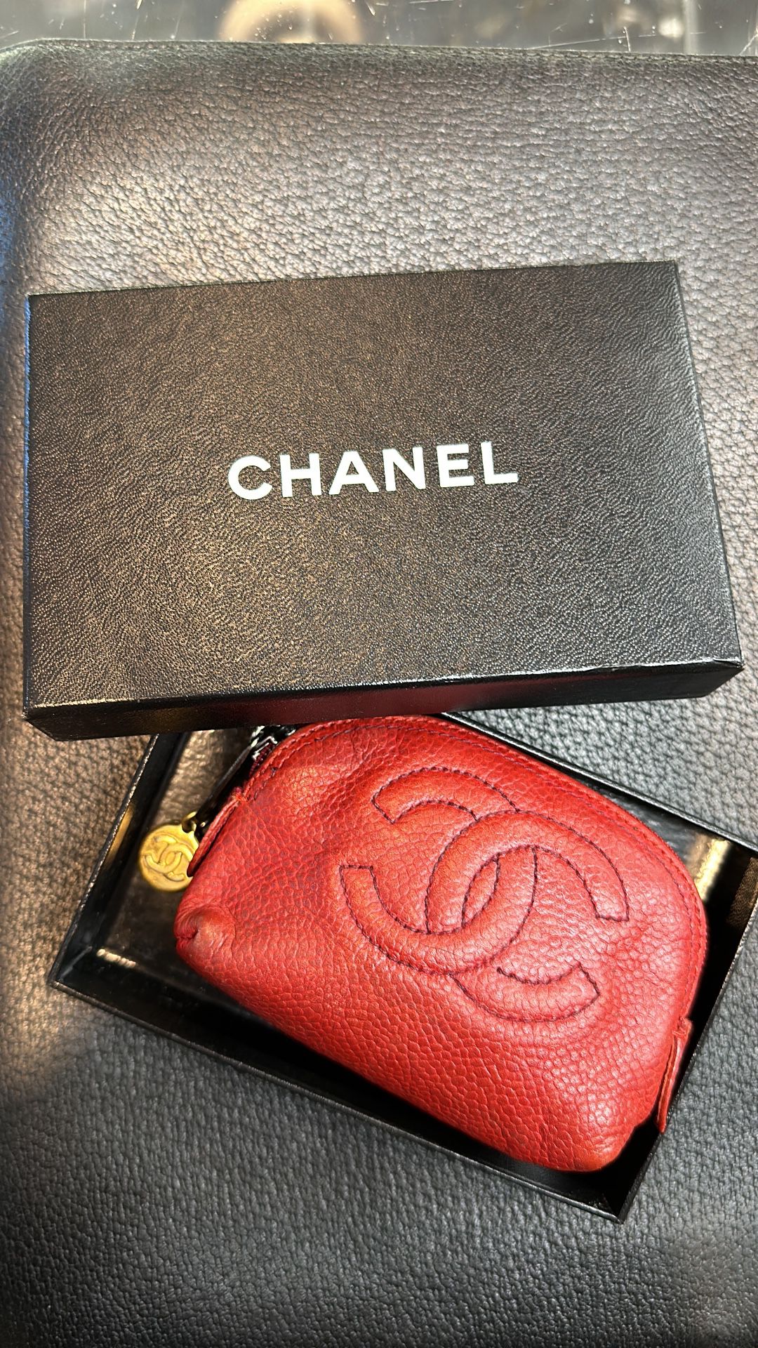 Vintage Chanel tiny red make up pouch In Box circa 1972