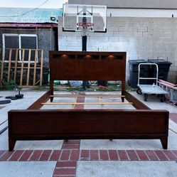 Solid Wood King Size Bed Frame with Lighted Headboard