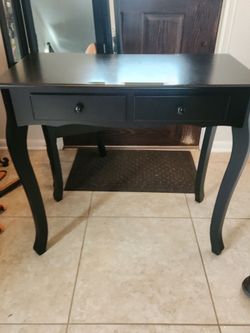 Black Vanity with Mirror, Drawers & Stool