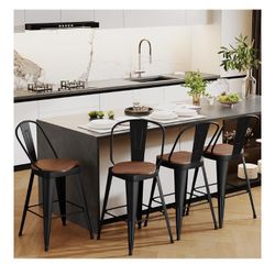 24" Swivel Metal Bar Stools Set of 4
