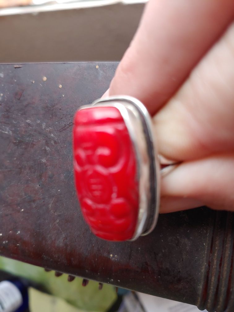Navajo real Sterling Silver and Carved Coral