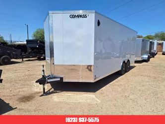 2025 Compass 20X8.5 Jasper Se Flat Top Sloped V-Nose Car Hauler, 10K, Black Aluminum Wheels, White, Rd
