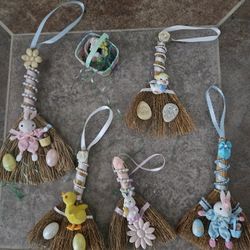 (5) Easter Decorative 6" Brooms & Tiny Easter Basket; NEVER USED; $1.00 EACH