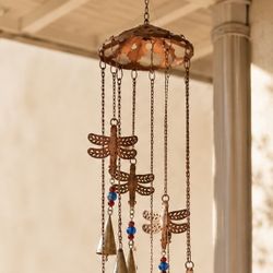 Copper Style Metal Dragonfly Wind chime Noble Hanging Beaded Garden Artwork Art Collectible