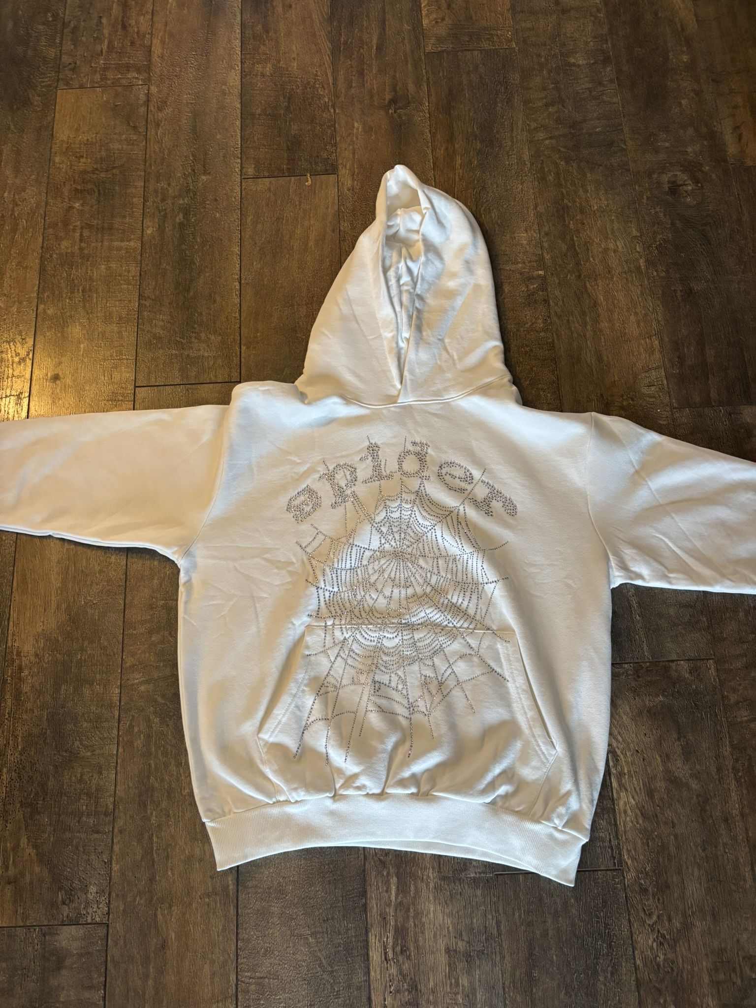 White Sp5der OG Rhinestones Hoodie
