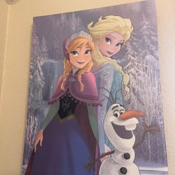 Disney frozen Anna Elsa Olaf wrapped canvas wall art  14”x18” 