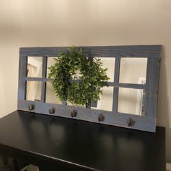Window Pane Mirror With Coat/key Hooks
