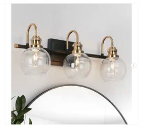 Modern 22 in. 3-Light Black Bathroom Vanity Light Clear Glass Brass Wall Light - New