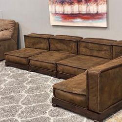 🟤 MCM-inspired- Modern Low-Profile Modular Sectional (Pottery Barn Style) – L Shape
