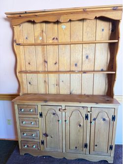 Solid Pine Farmhouse Hutch - Rustic Country Display Cabinet