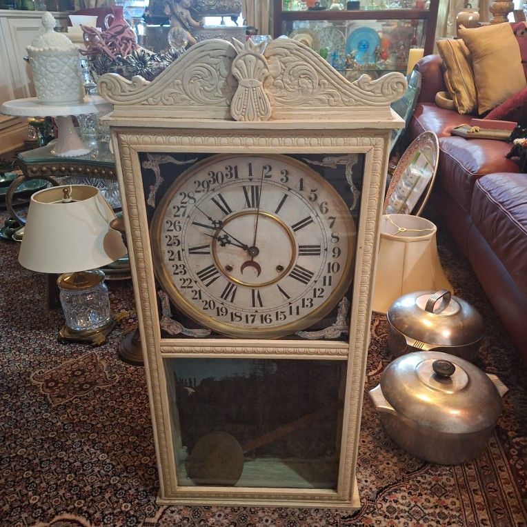 Antique c. 1900 Wm L. Gilbert Schoolhouse Calendar Regulator Wall Clock