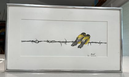 Chicks On Wire Handmade Print 