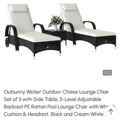 Brand New Outdoor Wicker Chaise Lounge Set (3-Piece) – $100