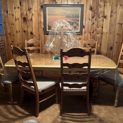 Dining Set (Real Wood, And Comes With A Glass That Protects The Top Surface)