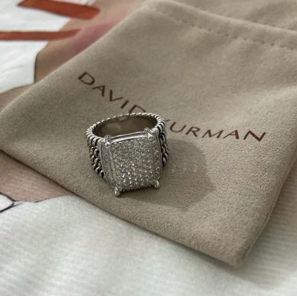 Sterling Silver Womens David Yurman Ring With Pave Diamonds