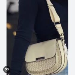 Calvin Klein Crossbody Purse In Light Blue And White
