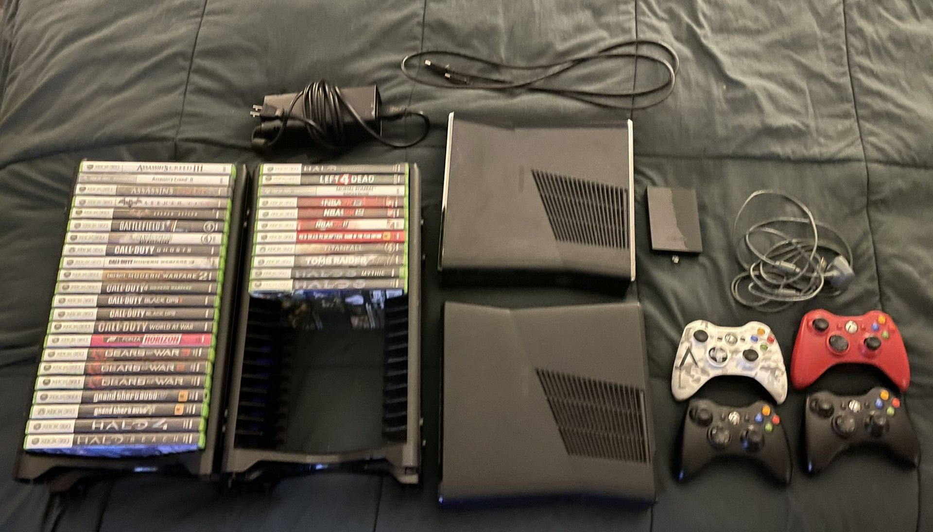 Xbox 360 Consoles with 4 Controllers & 46 Games