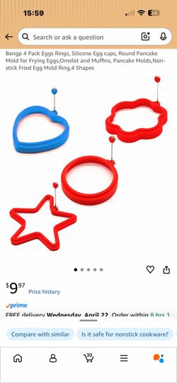 Bangp 4 Pack Eggs Rings, Silicone Egg cups, Round Pancake Mold for Frying Eggs,Omelet and Muffins, Pancake Molds,Non-stick Fried Egg Mold Ring,4 Shape