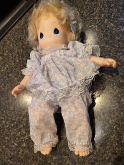 Precious Moments blonde baby doll, approx 15"