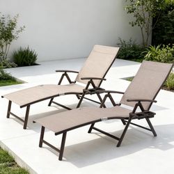 Kozyard 2 PiecesAluminum Outdoor Chaise Lounge Chair
Adjustable Reclining Patio Lounge with Drink Holder, Weather-Resistant Pool, Balcony
