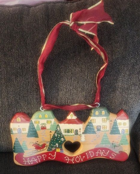 Vintage Country Rustic Wooden Wood Christmas Happy Holidays Hanging Decor Decoration 