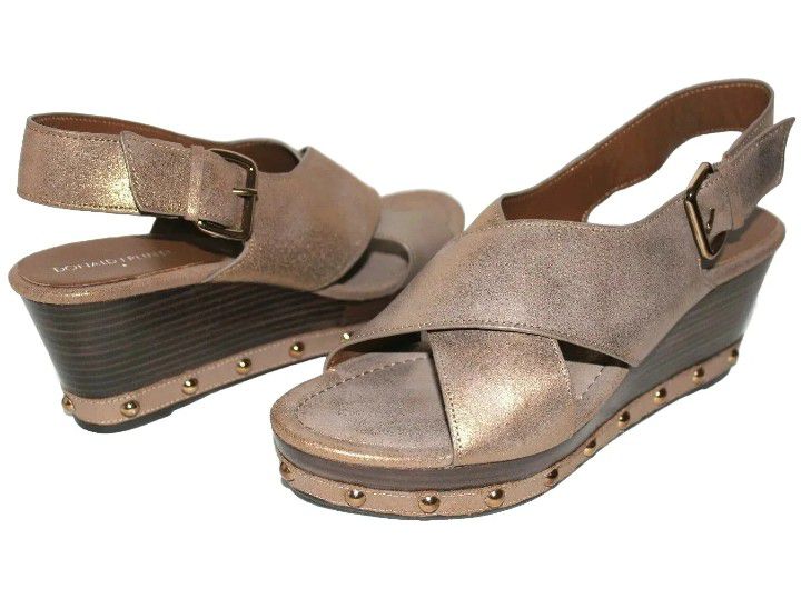 New DONALD J. PLINER Febe Bronze Leather Studded Wedge Sandal 10 US Women's #31